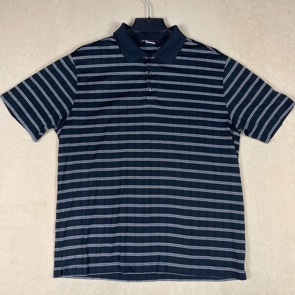 Nike Tiger‎ Woods Collection Mens L Golf Polo Shirt Black Striped - Picture 1 of 11
